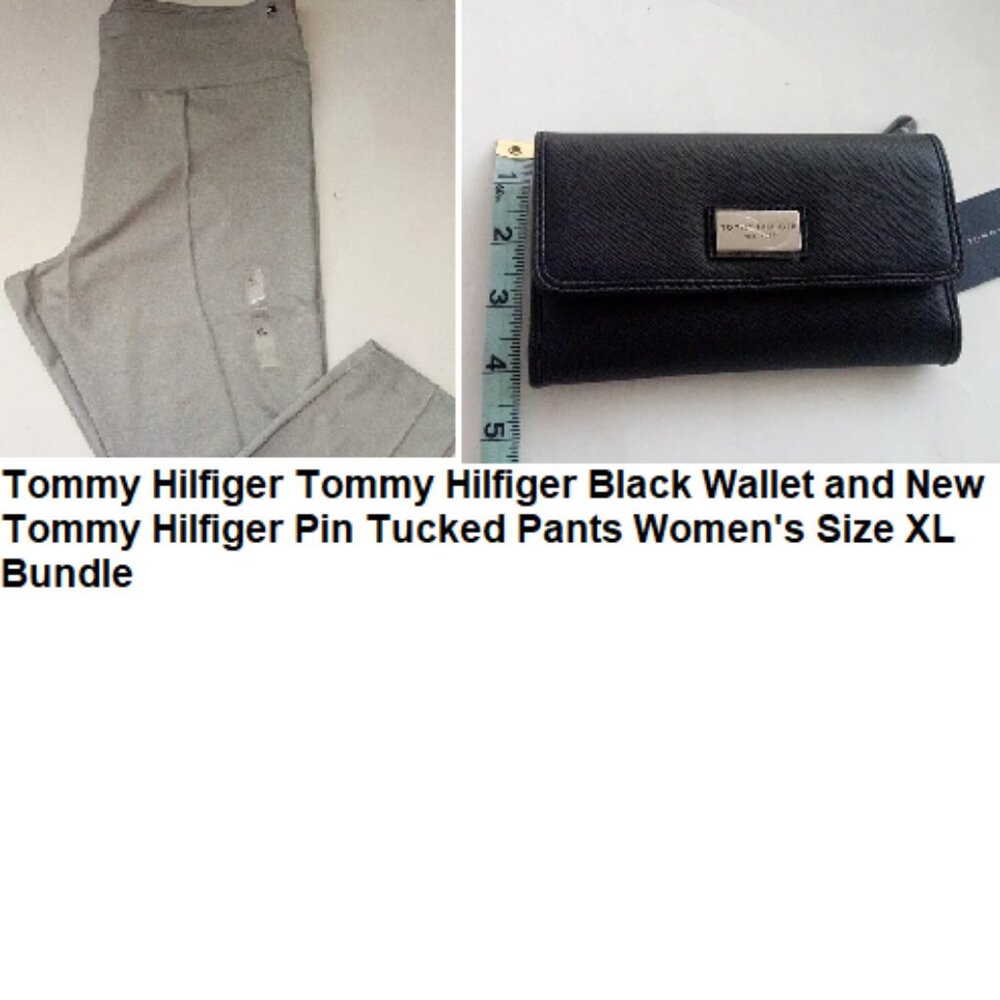 Tommy Hilfiger Grey Pin Tucked Pants WMN XL & Tommy Hilfiger Black Wallet Bundle